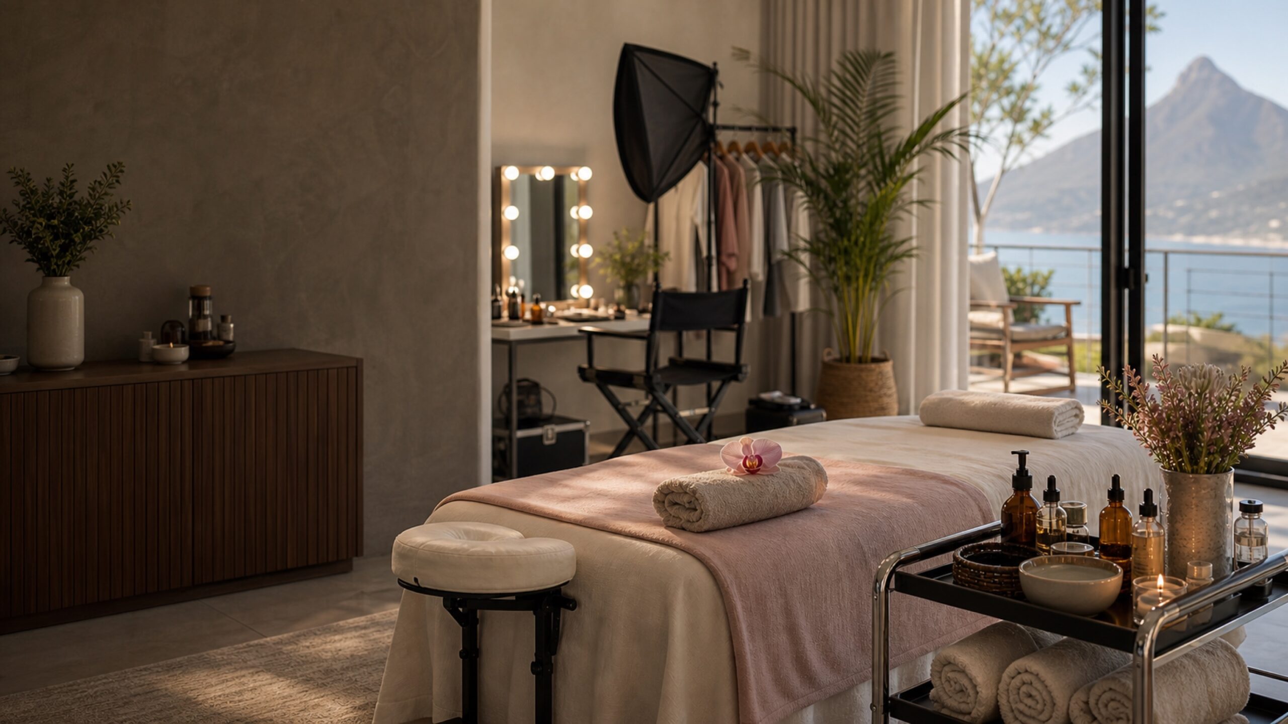 Luxury in-villa mobile spa setup for hotel guests and film industry clients